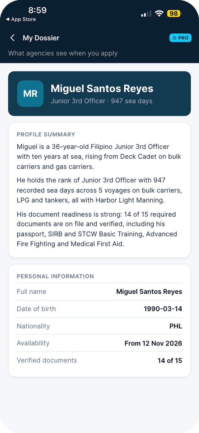 Seafarr app — step 2: Scroll through the page.