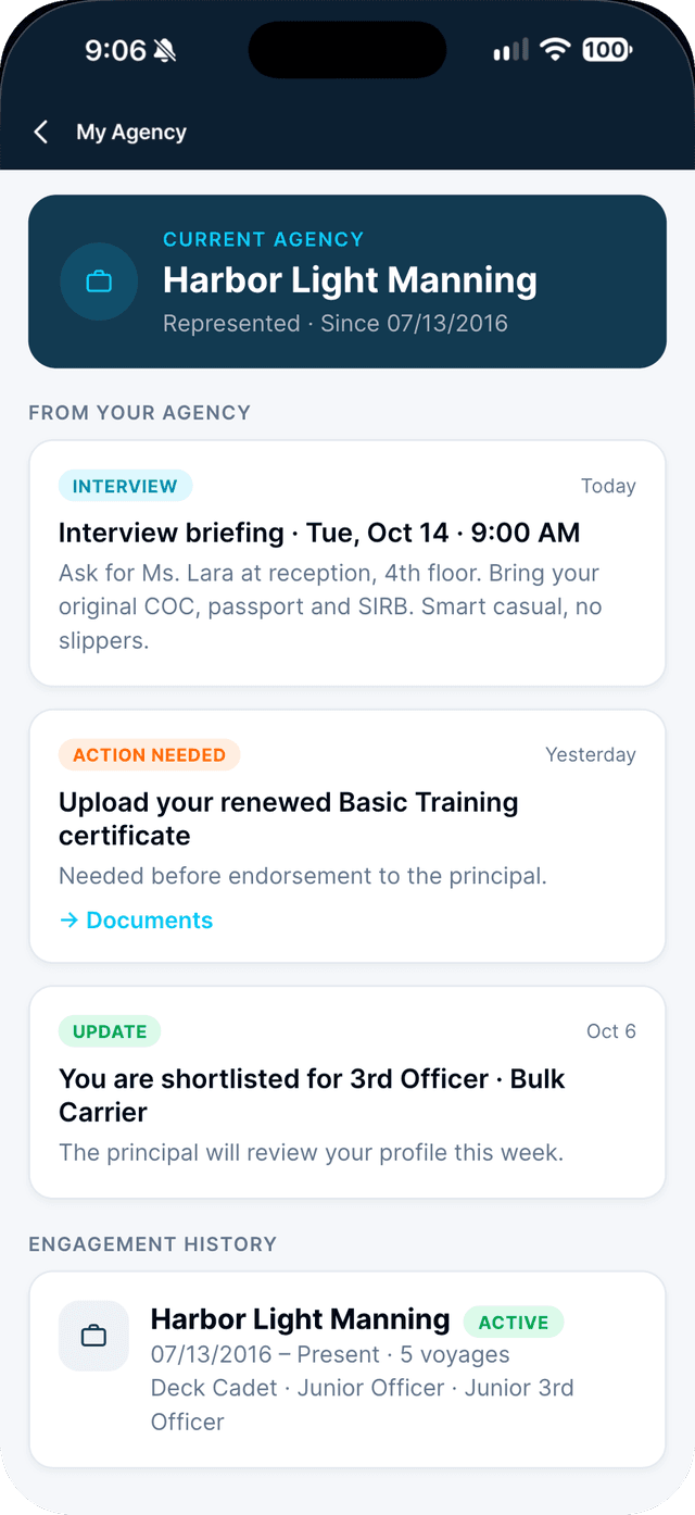 My Agency inbox with an interview briefing
