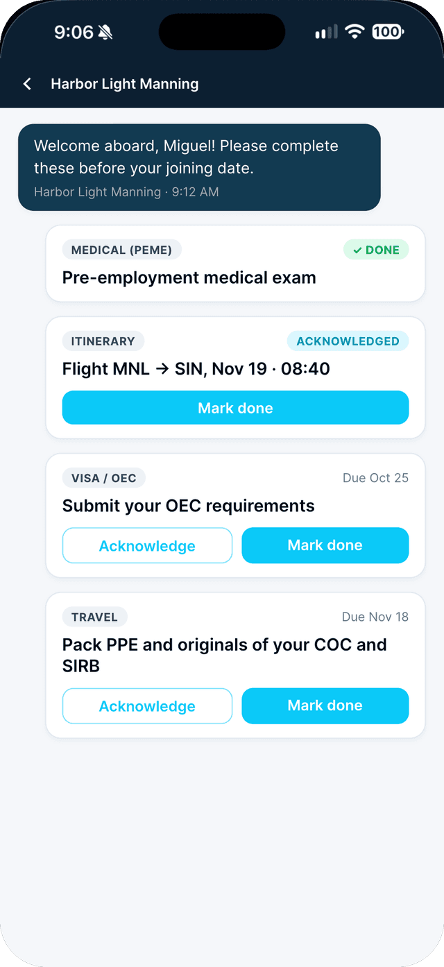 Seafarr app — step 3: Work through your task cards.