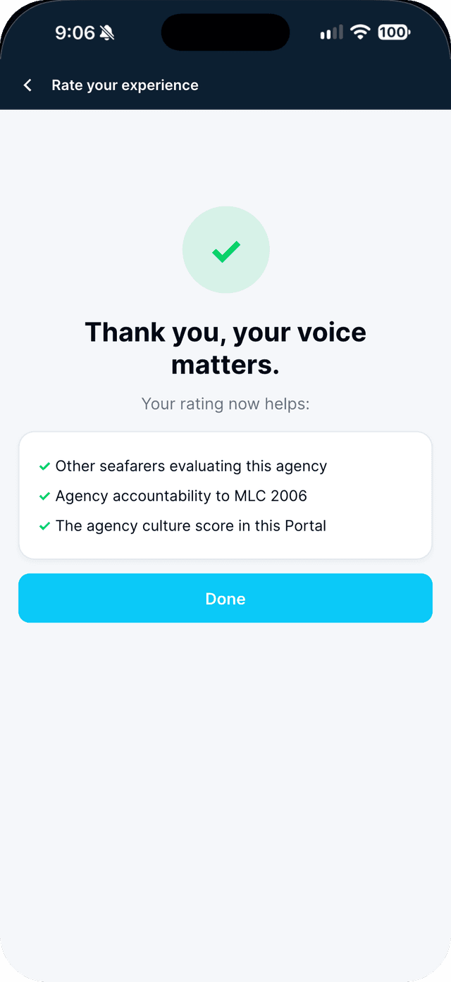 Seafarr app — step 3: Your rating counts.