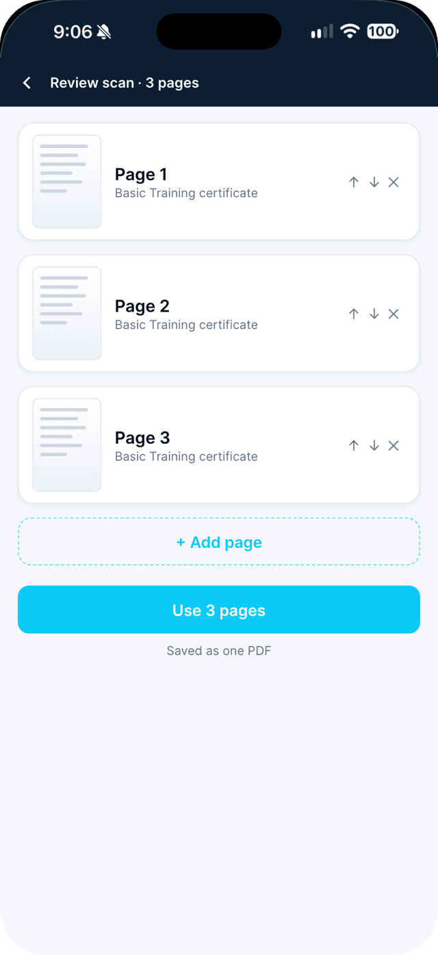 Seafarr app — step 3: Add every page, then tap Use pages.
