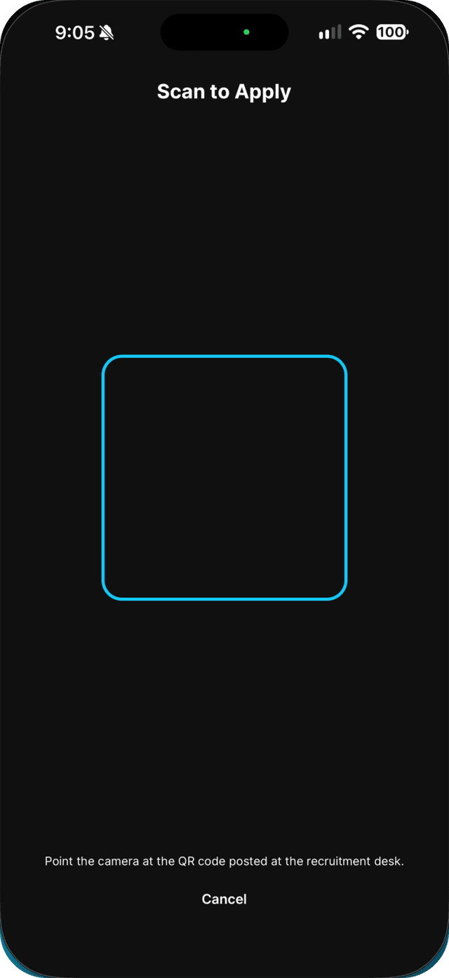 Seafarr app — step 2: Point your camera at the QR code at the desk.